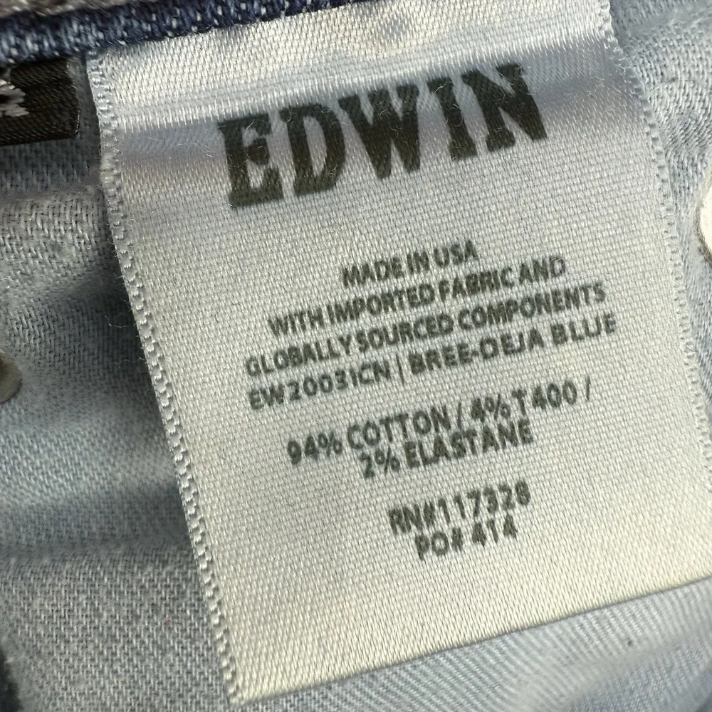 Edwin‎ Womens Slim Straight Jeans 29X25 Blue Raw Hem Stretch $180